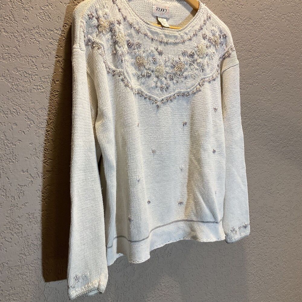 Jenny Vintage M Cottagecore Floral Embroidered Sweater M Ramie Cotton - Picture 3 of 10
